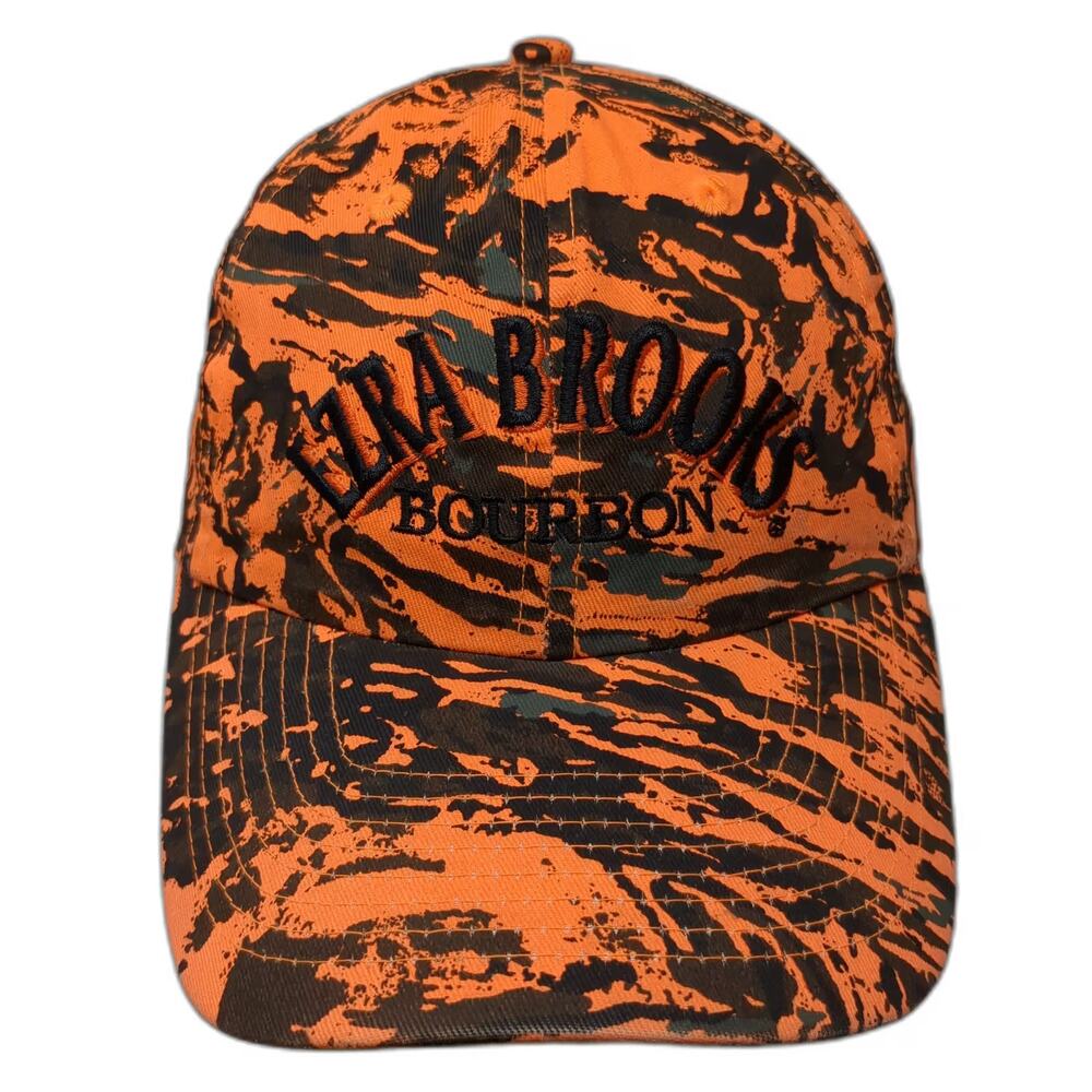 Ezra Brooks Snapback Hat Orange Black Camo Bourbon 90 Proof OS Embroidered